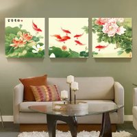 客厅装饰画 沙发背景白墙 现代简约新中式三联无 tb-0184 70*70(建议3-4米墙面)25mm厚板一套三幅的价格