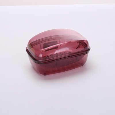 香皂盒带盖沥水香罩盒卫生间沥水创意个性肥皂盒双格大号洗衣皂盒 酒红色