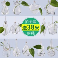 水培玻璃花瓶透明植物花盆壁挂创意diy墙上装饰悬挂小吊瓶小清新 悬挂全套送麻绳38米