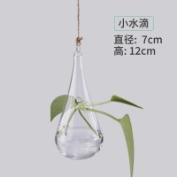 水培玻璃花瓶透明植物花盆壁挂创意diy墙上装饰悬挂小吊瓶小清新 悬挂小水滴送麻绳1米