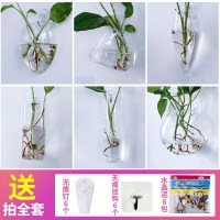 水培玻璃花瓶透明植物花盆壁挂创意diy墙上装饰悬挂小吊瓶小清新 壁挂全套送钉贴水晶泥