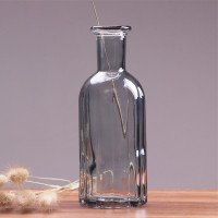 创意简约玻璃花瓶透明彩色欧式客厅个性水培器皿插花干花台面摆件 典雅灰(大号)