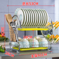 晾放碗碟沥水架碗架厨房置物架家用放碗架碗筷收纳盒餐具架储物架 双层绿盘挂杯款