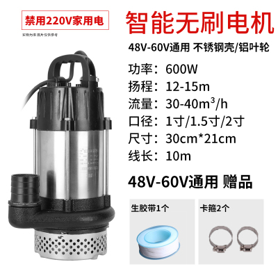 闪电客直流潜水泵12V 48V 60伏家用高扬程抽水泵农用农业灌溉电瓶车 ZQB48v-60v(600W10米电线)