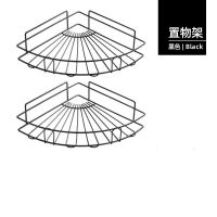 浴室免打孔转角置物架卫生间洗漱架厕所吸壁式三角架厨房壁挂收纳 黑色 三角架2个(送双钩贴片4