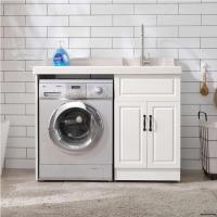 美式洗衣柜组合阳台木带搓板洗衣机伴侣柜切角定制小户型浴室柜闪电客浴室柜 125cm平盆双门左右盆备注