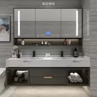 智能浴室柜组合现代简约卫生间洗漱台洗脸洗手盆柜大理石双盆定制闪电客浴室柜 100cm智能镜柜款