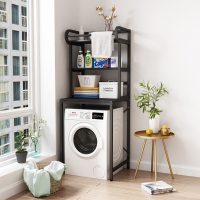 洗衣机置物架闪电客滚筒洗衣机上方架子卫生间架子阳台翻盖落地洗衣机架 滚筒三层黑胡桃+黑架