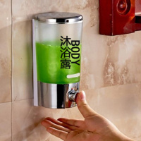 宾馆酒店浴室实用免打孔壁挂皂液器洗手液瓶子创意沐浴露洗发水盒 电镀单头400ml(沐浴露字)