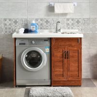 太空铝闪电客洗衣机柜阳台石英石带搓衣板盆池洗衣柜伴侣切角非标定制 红木纹(定制联系客服)左右备注 100cm