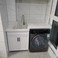 太空铝闪电客洗衣机柜阳台石英石带搓衣板盆池洗衣柜伴侣切角非标定制 高低盆(定制联系客服)左右/颜色备注 160cm