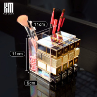 口红收纳盒-尘网红桌面装化妆品的盒子带盖多格整理唇釉口红架 口红+笔刷收纳(2合1)