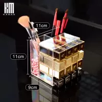 口红收纳盒-尘网红桌面装化妆品的盒子带盖多格整理唇釉口红架 口红+笔刷收纳(2合1)