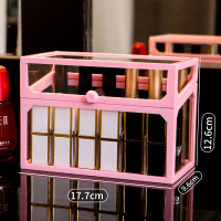 口红收纳盒-尘网红桌面装化妆品的盒子带盖多格整理唇釉口红架 豪华玻璃款/粉色18格(可放TF小羊皮阿玛尼长管唇釉等)