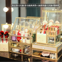 网红玻璃化妆品收纳盒-尘梳妆台亚克力桌面口红护肤品刷置物架大 [女神收纳6件套]高颜值轻松收纳(送3包珍珠)