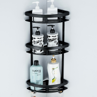 浴室三角闪电客置物架卫生间洗澡间厕所墙上转角壁挂免打孔黑色北欧风 时尚黑-三层三角长孔板篮-加厚