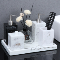 大理石纹北欧卫浴五件套卫生间闪电客洗手台托盘酒店浴室洗漱套装轻奢风 洗漱台六件套水墨白带字