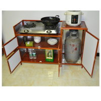 加厚闪电客铝合金厨房灶台柜碗柜不锈钢餐边柜煤气罩液化气柜阳台储物柜 两层五门右(钢化)木纹 5门