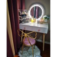 轻奢ins风梳妆台闪电客小简约现代卧室北欧网红女化妆桌床头收纳柜一体 白色木腿80长单桌子 组装