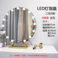 LED圆形梳妆镜闪电客带灯化妆镜补光镜ins网红桌面台式定做大号镜 香槟金60cm直径(充电灯泡圆)