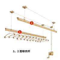 单杆升降晾衣架 阳台手摇晾衣杆闪电客晒被双杆式太好凉衣架 2.7米(二杆)香槟色12个衣架