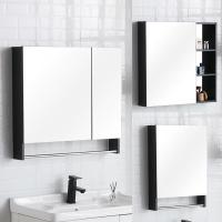 闪电客太空铝镜箱浴室镜柜黑色挂墙式酒店卫生间镜面柜卫浴镜子带置物架