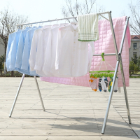 闪电客 晾衣架落地折叠室内外不锈钢伸缩凉晒衣架卧室阳台衣服架子挂衣杆 单杆圆管长1.3高1.1【送10防风钩】 大
