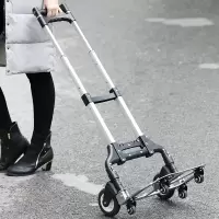 闪电客家用手拉车小便携折叠行李车拖车推车拉货拉杆车搬运买菜购物车托 红色升级橡胶轮