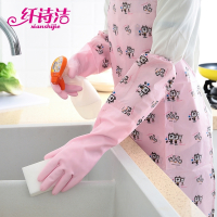 洗碗手套女塑胶耐用厨房加绒胶皮洗衣服橡胶乳胶家务刷碗 加绒束口紫色 L