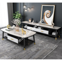轻奢 大理石茶几轻奢大小户型客厅地柜简约现代茶几电视柜组合