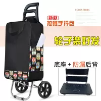 轻便买菜车折叠家用购物小拉车菜篮便携老年人超市拖车手拉杆推车 新款拉链包双轴承轮牛头加厚-卡通猫头鹰