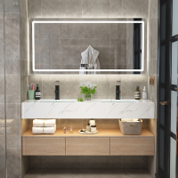 酒店式智能浴室柜组合 大理石卫生间洗漱台双盆洗手洗脸盆柜卫