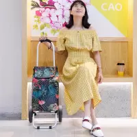 闪电客购物车小型轻便拉杆车买菜车小拉车迷你可折叠拖车手拉车便携家用 火烈鸟