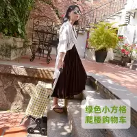 闪电客购物车小型轻便拉杆车买菜车小拉车迷你可折叠拖车手拉车便携家用 绿色小方格[爬楼]