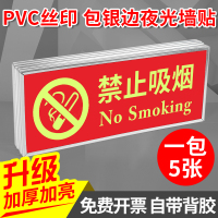 夜光安全出口墙贴指示牌消防通道疏散应急逃生标志牌子荧光包边禁止吸烟警示灭火 T150(禁止吸烟)5张 13x31.5cm