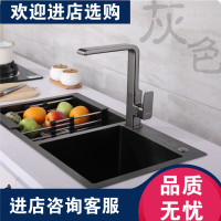 拉丝闪电客灰色304不锈钢水双手工纳米单厨房水龙头