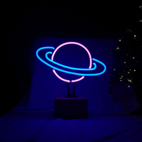 ins复古科幻闪电客小宇宙星球霓虹灯 土星环小夜灯少女梦幻生日 小宇宙星球(木质底座款)