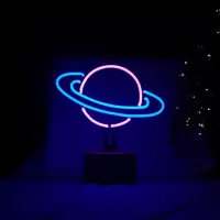 ins复古科幻闪电客小宇宙星球霓虹灯 土星环小夜灯少女梦幻生日 小宇宙星球(木质底座款)
