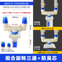 洗衣机排水管闪电客四通接头防溢水50PVC管道地漏防臭三通面盆下水五通 防串水旋转三通+防臭芯全新升级