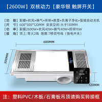 闪电客风暖浴霸排气扇照明一体浴室集成吊顶浴霸灯家用卫生间取暖器 豪华银触屏开关