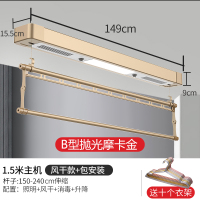 闪电客电动晾衣架遥控升降单杆式小户型阳台智能晾衣机自动晒衣 B型抛光摩卡金1.5米主机+照明+升降+风干+消毒 大