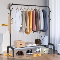 晾衣架落地卧室家用简易单杆凉晒衣杆室内折叠子小型挂衣服收 [升级款]置物架+双侧衣帽钩120cm睿智黑+送安装工具 1个