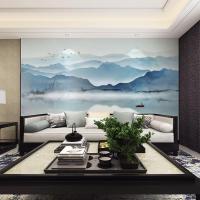 8d现代新中式水墨山水墙纸客厅壁画影视墙布简约电视背景墙壁纸