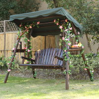 户外庭院花园露阳台碳炭化木闪电客实木制双人布顶秋千摇椅吊椅