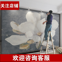 北欧闪电客手绘抽象白色花卉壁纸客厅电视背景壁画艺术墙纸无缝定制墙布