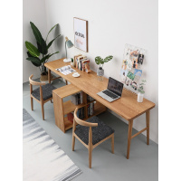北欧全 电脑书桌闪电客书架组合一体桌家用简约卧室一字板双人连体桌