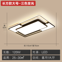 闪电客客厅灯简约现代大气长方形led吸顶灯2020年新款灯具组合全屋套餐 长方款大号110*70厘米(三色分段)