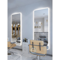 网红美发镜台发廊专用镜子闪电客LED带灯触摸理发店镜台单面落地剪发镜