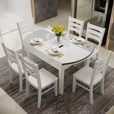 方圆两用餐桌家用小户型圆桌歺桌子可伸缩折叠餐桌椅组合现代简约