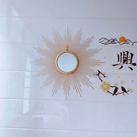 北欧金色铁艺客厅沙发背景墙装饰镜餐厅壁挂镜床头圆形太阳玄关镜 其他 50cm金色